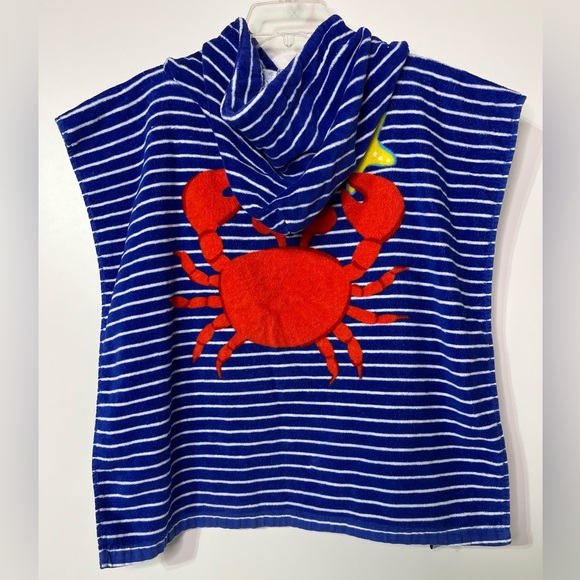 Tommy Bahama Kids Blue Striped Crab Towel Hooded Poncho 24" x 48" - Picture 2 of 5